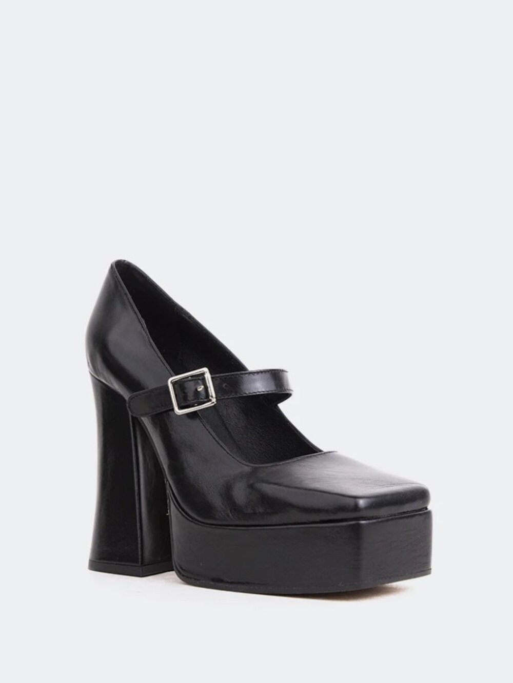 L’INTERVALLE Goth Mestar Black Leather Platform Mary Jane Heels - 38 (fit large)